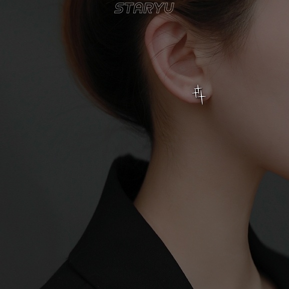 Bông Tai Xỏ Lỗ Hình Ngôi Sao Bằng Bạc S925 Đơn Giản Cho Nữ