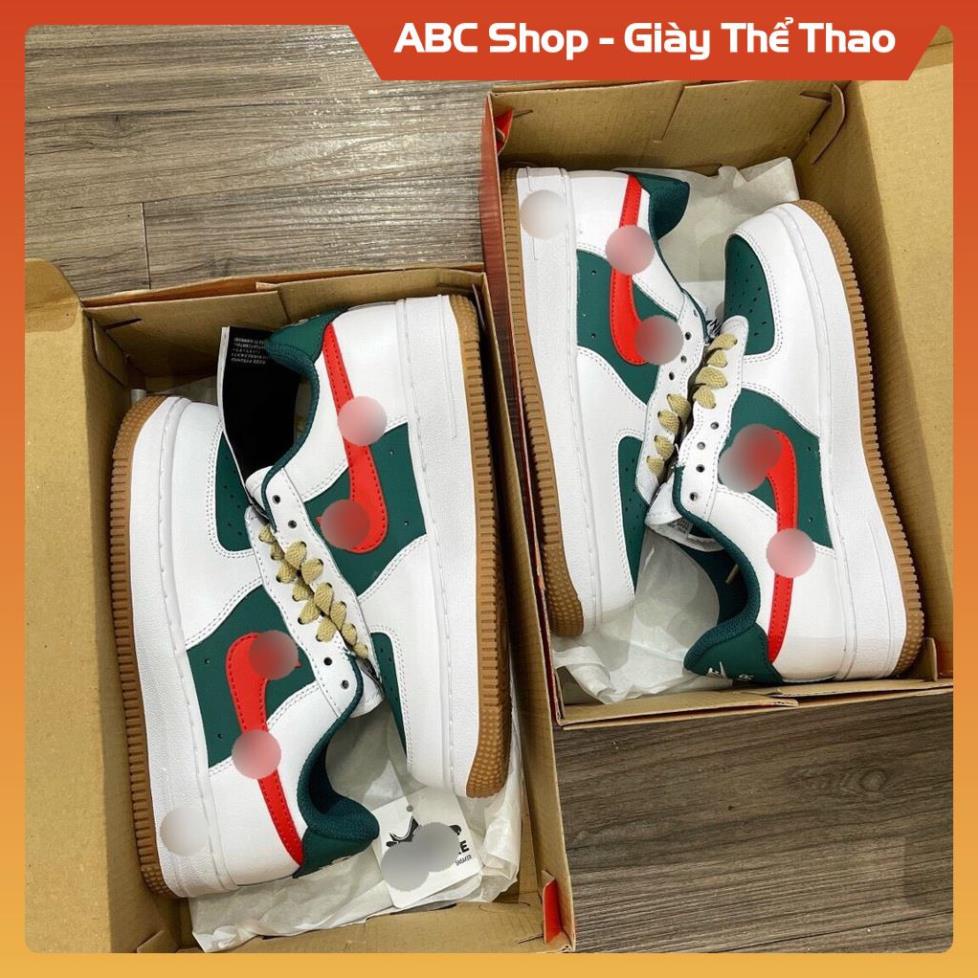 [Hàng Xịn - FreeShip] Giày AF1 g.ucci trắng xanh lá đậm móc đỏ low, Giầy Air Force dây nâu vàng xanh trắng thấp