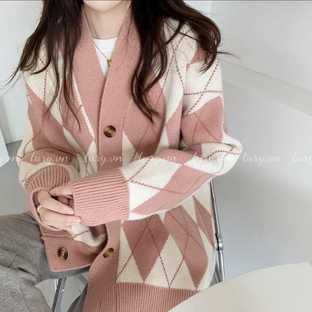 Áo khoác len cardigan lông thỏ hàng cao cấp,  hoạ tiết kim cương áo khoác len phong cách Hàn Quốc / shop hường khểnh