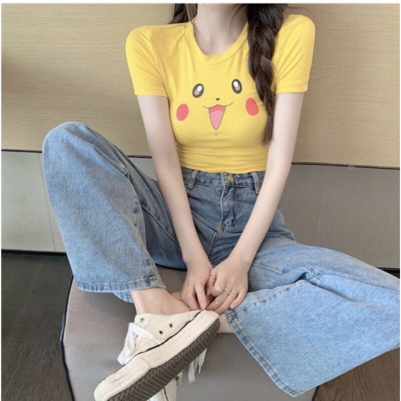 Áo croptop Pikachu tay ngắn đủ màu