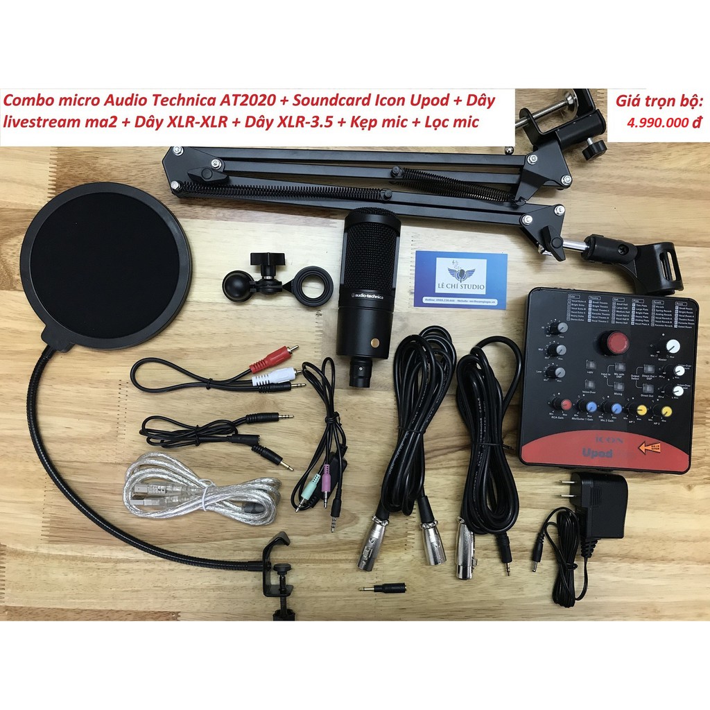 Combo Micro Thu Âm Audio Technica AT2020 + Soundcard Icon Upod + Phụ Kiện