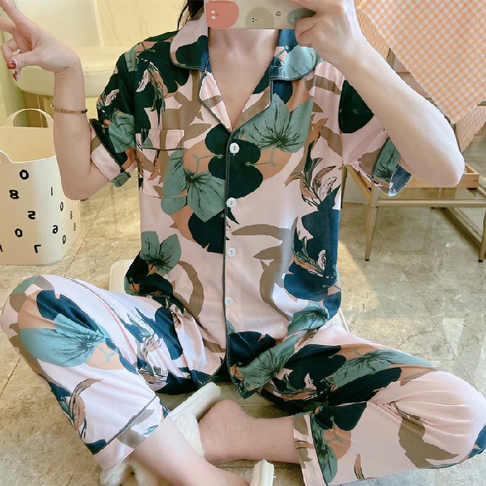 Bộ Đồ Ngủ Tay Ngắn Chất Liệu Cotton Thời Trang Xinh Xắn Cho Nữ