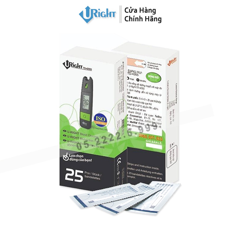 Que thử đường huyết hộp 25 que rời dùng cho máy U-Right TD-4265/TD-4267