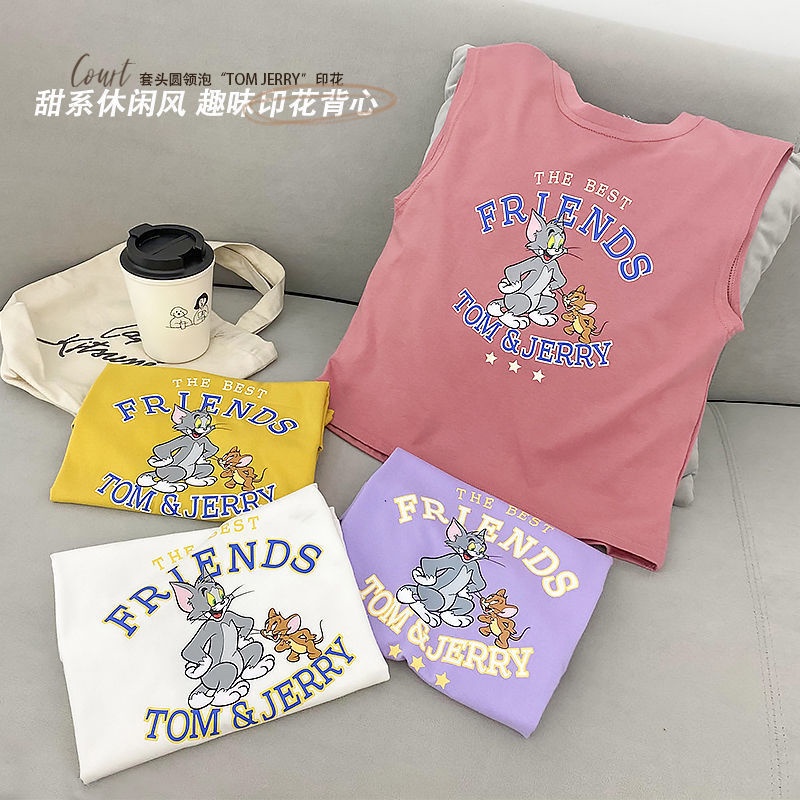 [Babycat] Hàng Có Sẵn Áo Thun Sát Nách Dáng Rộng Mỏng Phong Cách Hàn Quốc Nhật Bản Mùa Hè In Hình Mèo Chuột Phong Cách Phương Tây Cho Bé Trai Mặc Ngoài Trời