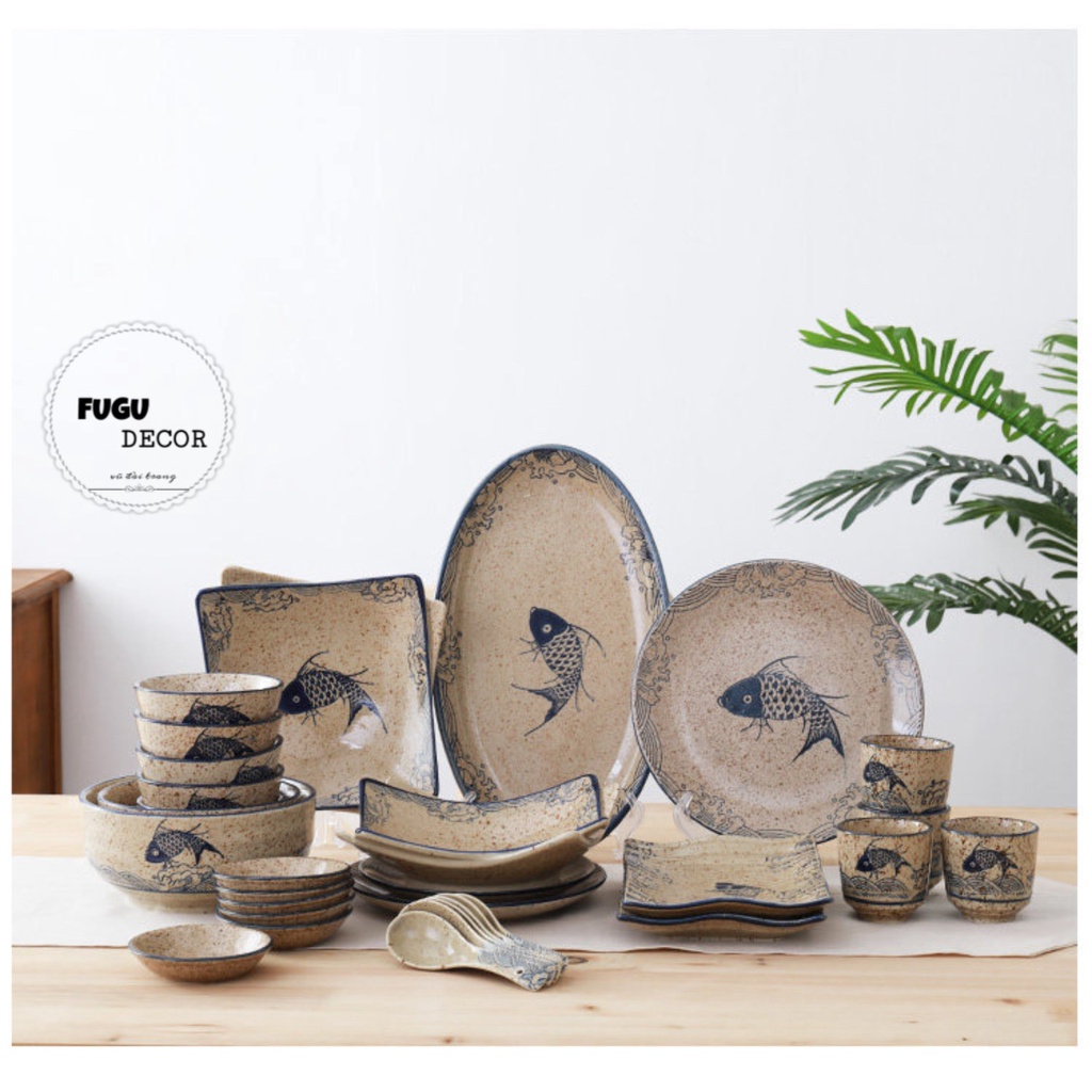 Bộ bát đĩa Nhật Bản hình con cá , bát đĩa decor