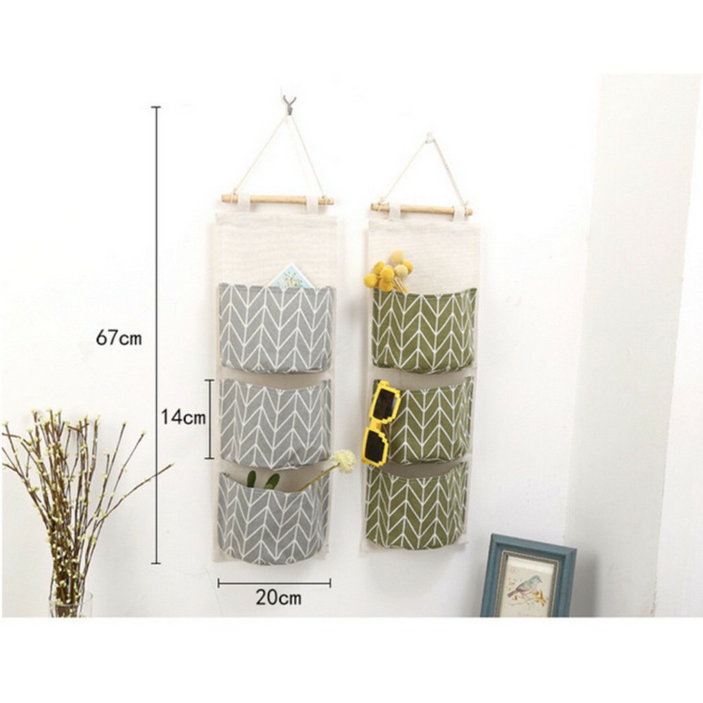 Túi Vải Treo Tường 3 Ngăn Đựng Điều Khiển, Sạc Điện Thoại, Mỹ Phẩm, Bút...Giúp Gọn Gàng, Ngăn Nắp, Trang Trí Nhà Cửa