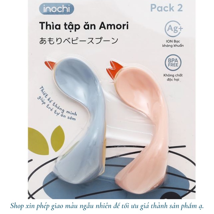 Bộ 2 muỗng thìa cong tập ăn dặm cho bé Inochi Amori Nhật Bản, Ag+ kháng khuẩn, an toàn tuyệt đối, Vạn Phúc store