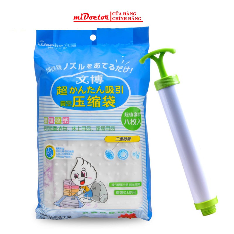 [LOẠI XỊN - CÓ TẶNG BƠM TAY] Bộ 8 Túi Hút Chân Không Đựng Quần Áo, Chăn Màn CỠ ĐẠI Cao Cấp miDoctor (KHÔNG tặng bơm máy)