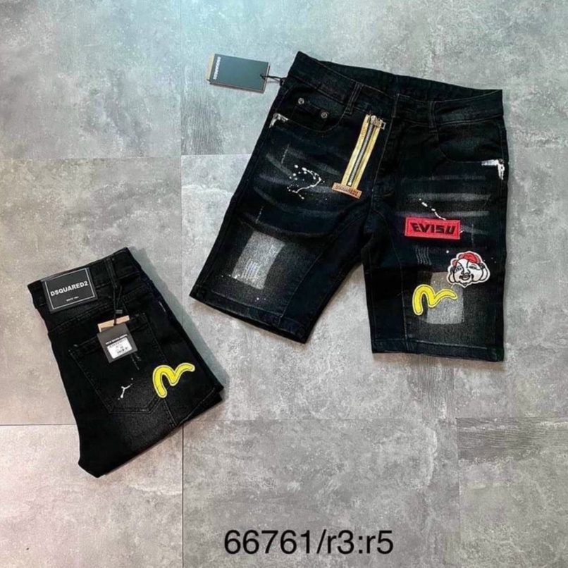 quần short jean nam ngắn đen rách thêu ông địa đẹp nhiều mẫu,chất jean dày co giãn giá tốt KAYSTORE