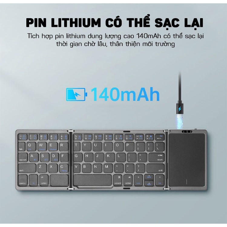 Bàn Phím Mini Gập Gọn Không Dây Bluetooth Thích Hợp Touchpad Cho Điện Thoại Di Động, Máy Tính Bảng, Laptop B089T
