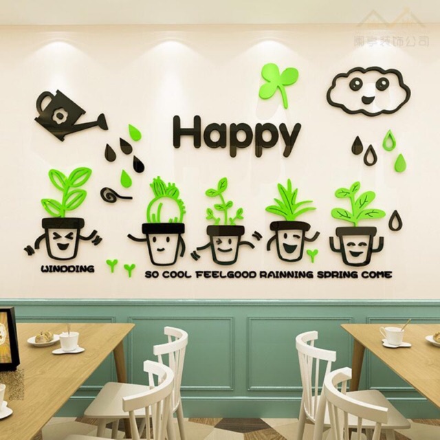 Mica dán tường chậu cây xanh 2019, tranh trang trí phòng khách, phòng ngủ, spa, nail, cafe
