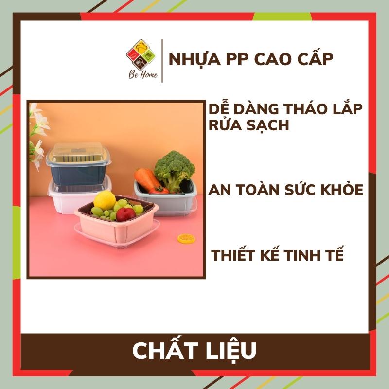 Rổ Rửa Rau Củ Tiện Lợi 3in1 BEHOME Rổ Rửa Rau Hoa Quả Vuông Kèm Chậu Rổ Cao Cấp Tiện Dụng