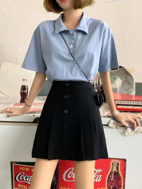 Chân váy xếp ly hàng cúc trước có quần trong- BIGSIZE-C001