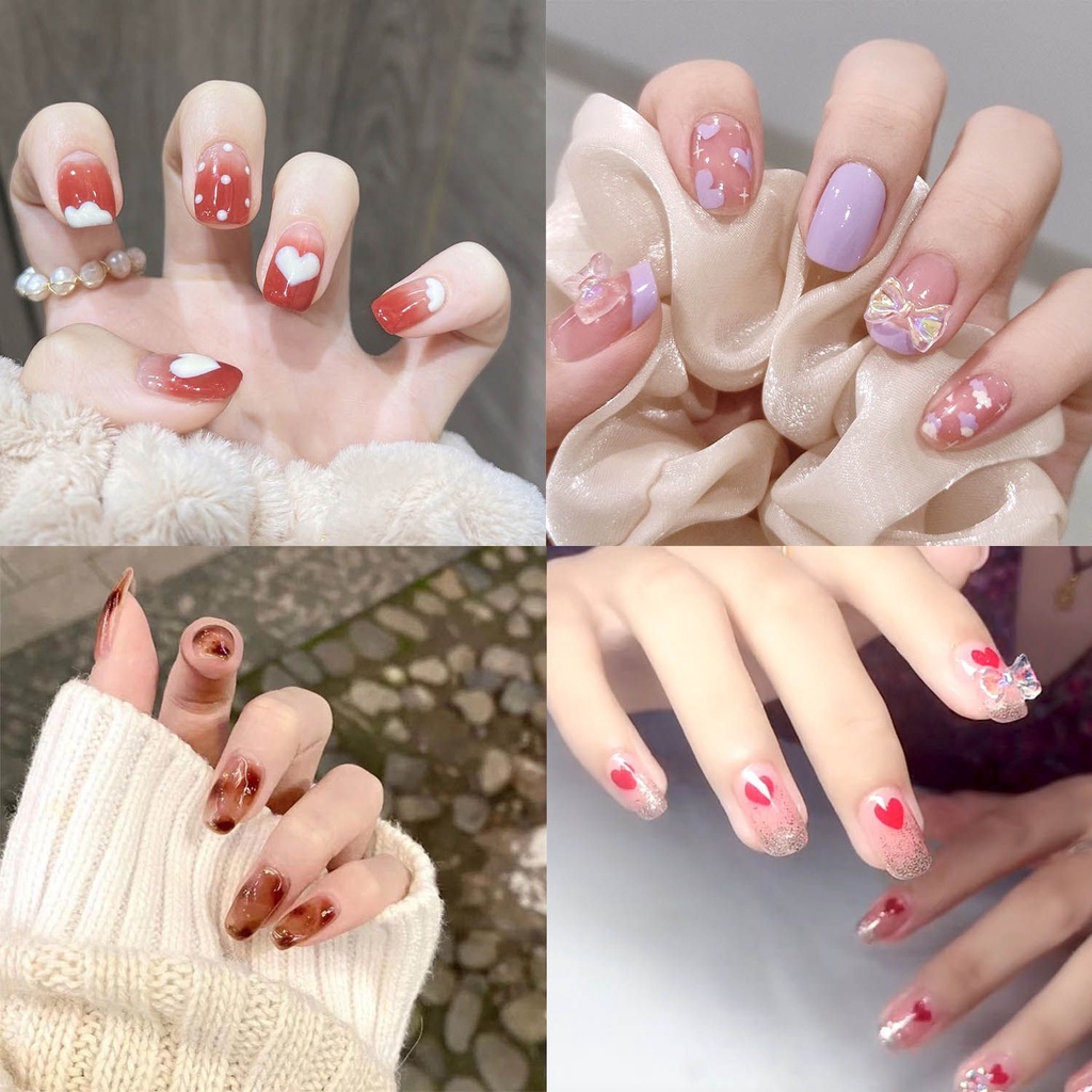 [Hàng mới về] Set 24 móng tay giả hình tròn/vuông có thể tháo rời