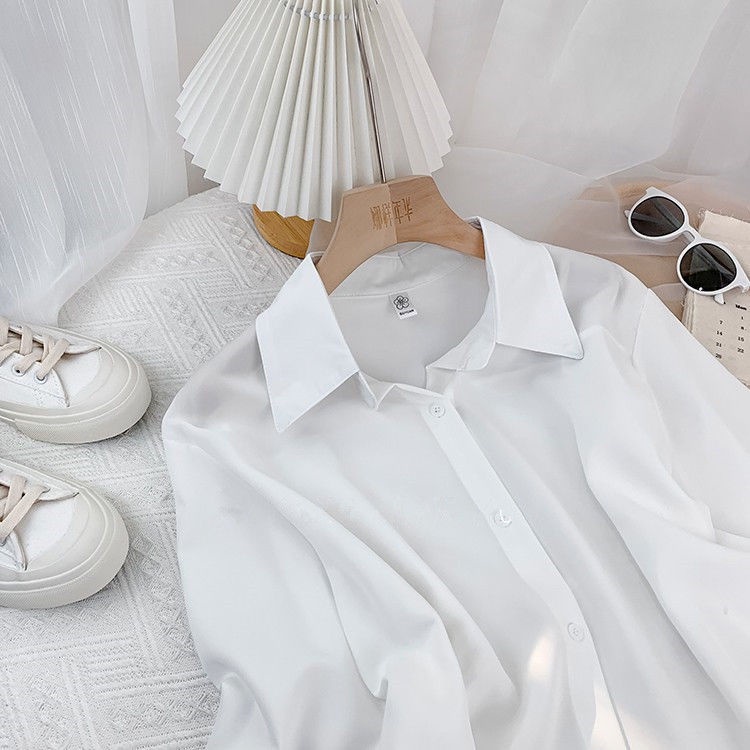 Áo Sơ Mi chiffon Trơn Dáng Rộng Tay Dài Phong Cách Thời Trang Phương Tây