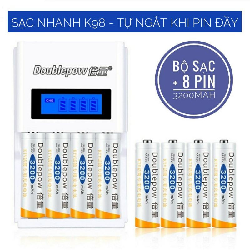 Pin sạc aa 3000mAh dung lượng cao ( Bộ sạc K98 + 8 Pin KTV3200)