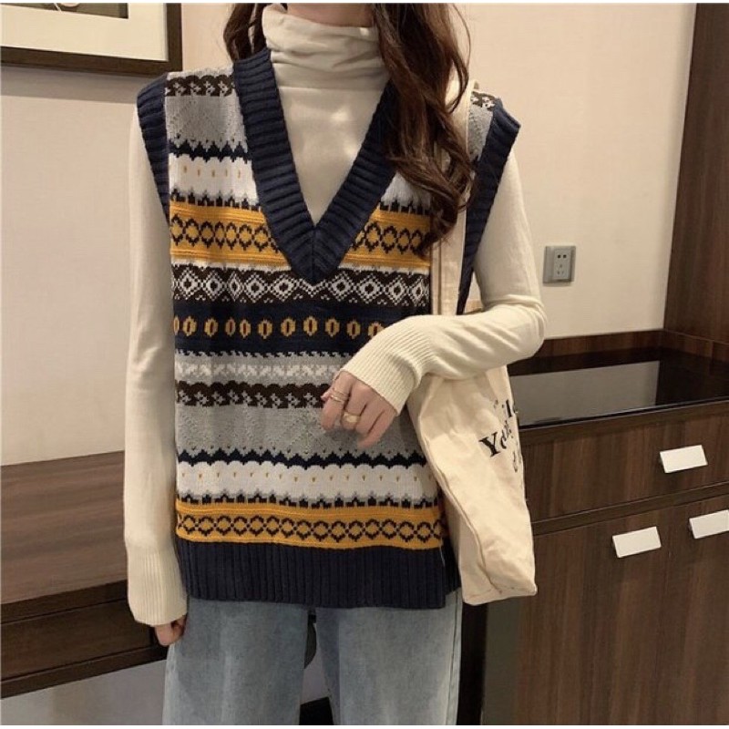 [HÀNG ORDER] Áo gile len retro jacquard thổ cẩm chất đẹp hàng Quảng Châu, áo gile thời trang nam nữ Ulzzang Wind | BigBuy360 - bigbuy360.vn