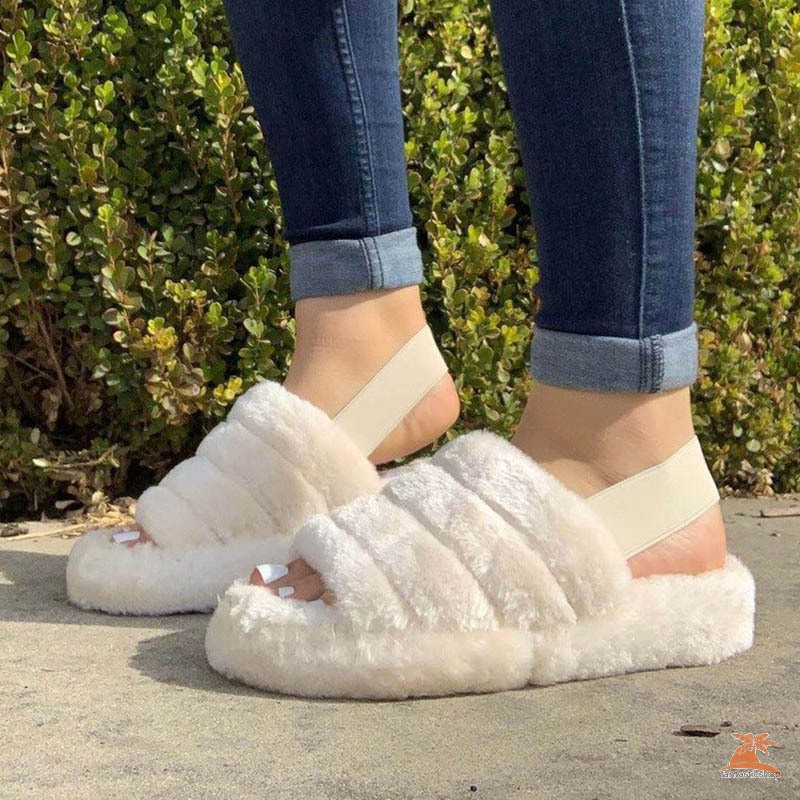 #dep Lê# Fluffy Slippers Plush Shoes Non-slip Sandals Home Indoor Plus Size Open Toe Summer Shoes