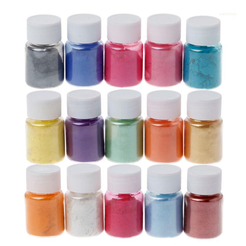 Set 15 lọ bột màu mica ngọc trai khoáng màu sắc tự nhiên nhuộm màu epoxy resin đa năng tiện lợi