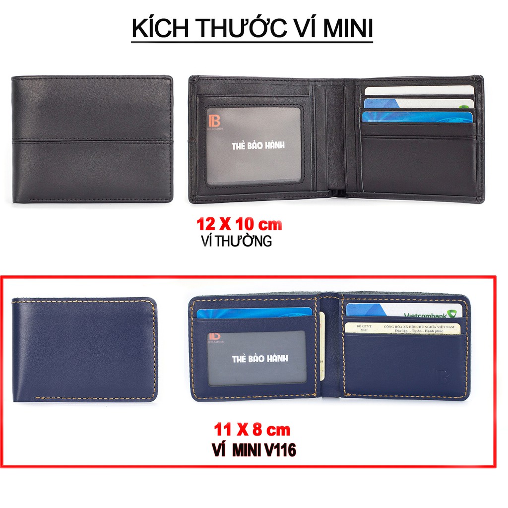 Ví mini nam V115 cao cấp- Ví nam nhỏ gọn da bò Nappa, 2 màu lựa chọn-Da thật, thương hiệu Bụi leather-BH 24 tháng