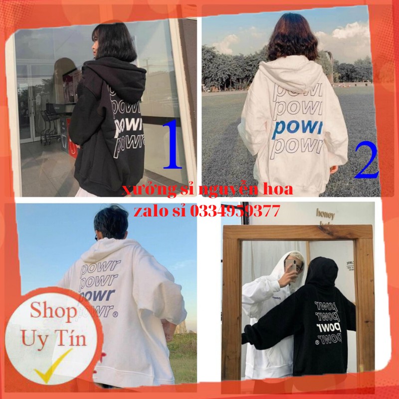 Áo khoác Hoodie POWR chất nỉ cotton tàu siêu đẹp (có ảnh thật) Xưởng sỉ nguyễn hoa