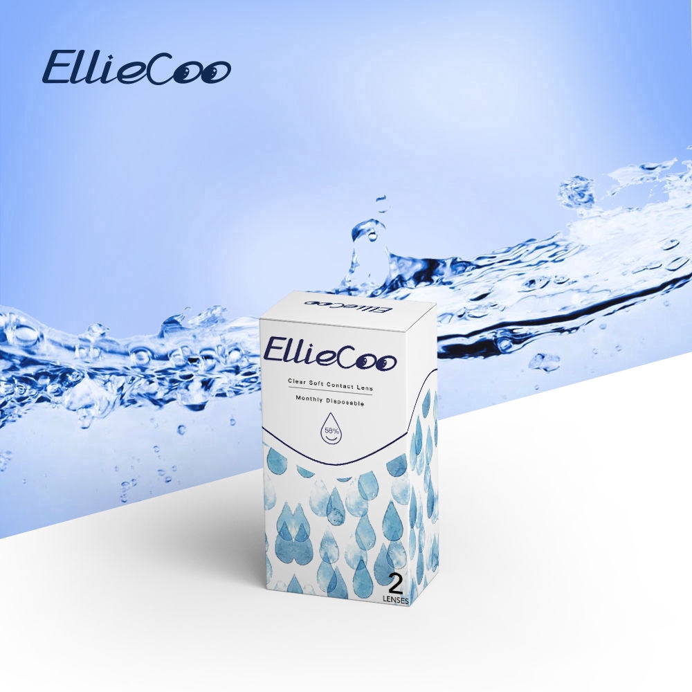 Set 2 Cặp Kính Áp Tròng ELLIECOO Trong Suốt Hydrogel HD Chống Tia Cực Tím Thẩm Thấu Oxy Sử Dụng Hàng Tháng