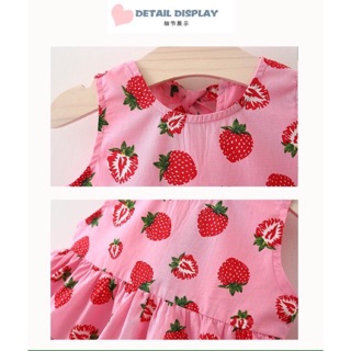 Váy công chúa dâu tây bé gái 100% cotton mềm mát sang chảnh