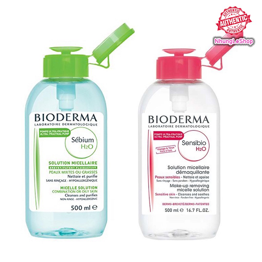 💦AUTH💦 Nước tẩy trang Bioderma Pháp H2O Xanh - Hồng 500ML (Mẫu mới)