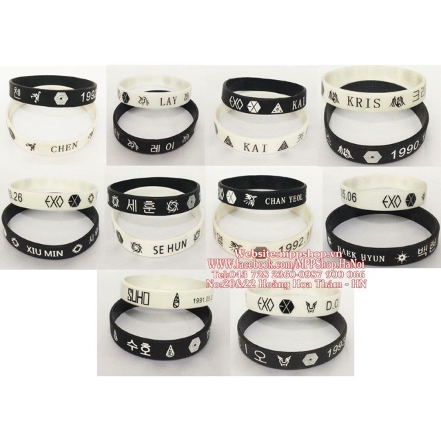2 Vòng tay cao su EXO , thành viên EXO inbox mẫu mua shop