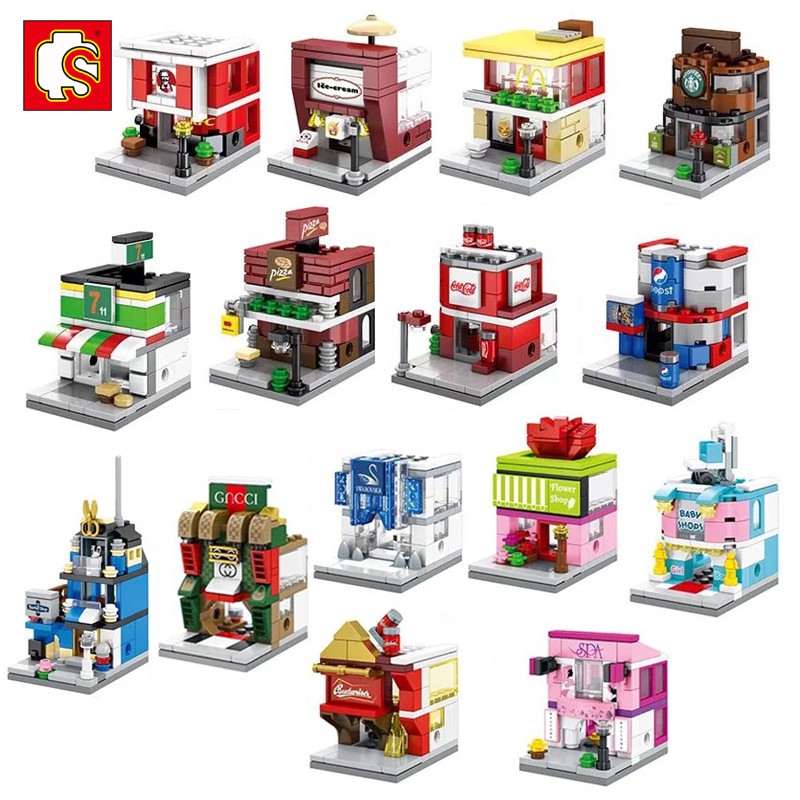 Đồ Chơi Lắp Ráp Kiểu LEGO Mô Hình Cửa Hàng Urban Street View 16 Mẫu SEMBO BLOCK Model SD6600-6615 Với 600+ Mảnh Ghép