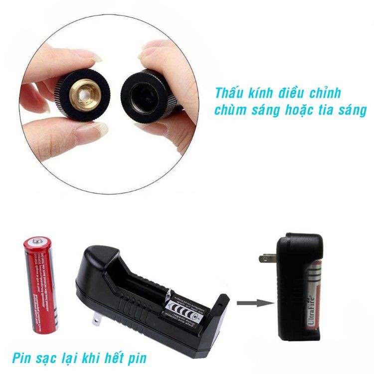 [FREESHIP] Đèn Pin Laser 303 Ánh Sáng Xanh Lá Chiếu Xa Cực Mạnh, Kèm Phụ Kiện Dùng Pin Sạc