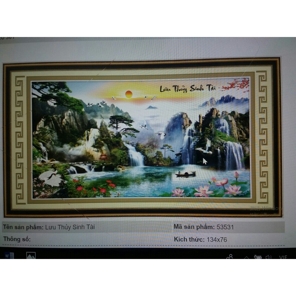 53531 Tranh thêu chữ thập cao cấp phong cảnh lưu thủy sinh tình (134x76cm TRANH CHƯA THÊU)