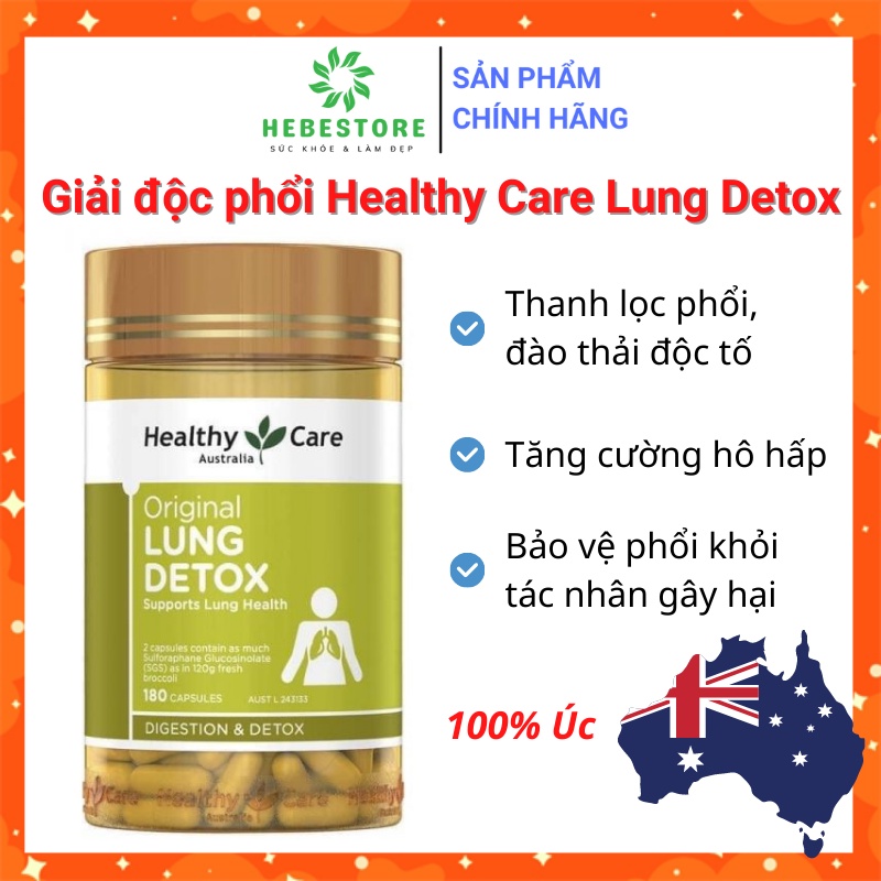 [Cam kết chính hãng] Thải độc phổi Healthy Care Lung Detox 180 viên Úc thanh lọc hỗ trợ giải độc tố cho phổi