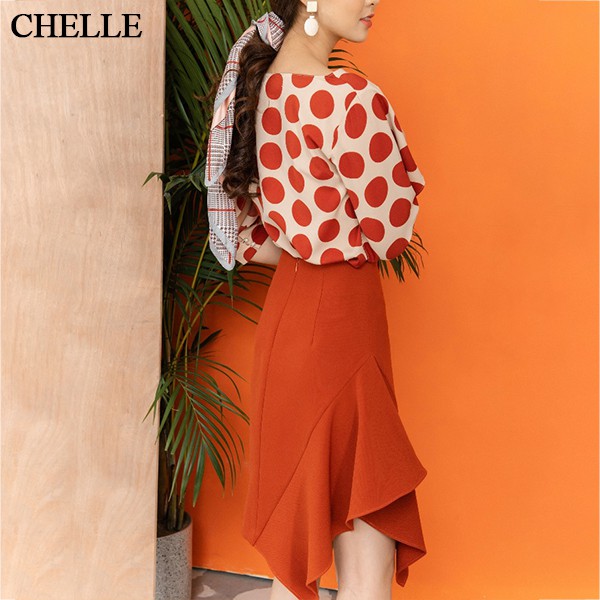 Chân váy xòe Chelle vạt rủ quyến rũ màu cam đất C62O19H120-NS26