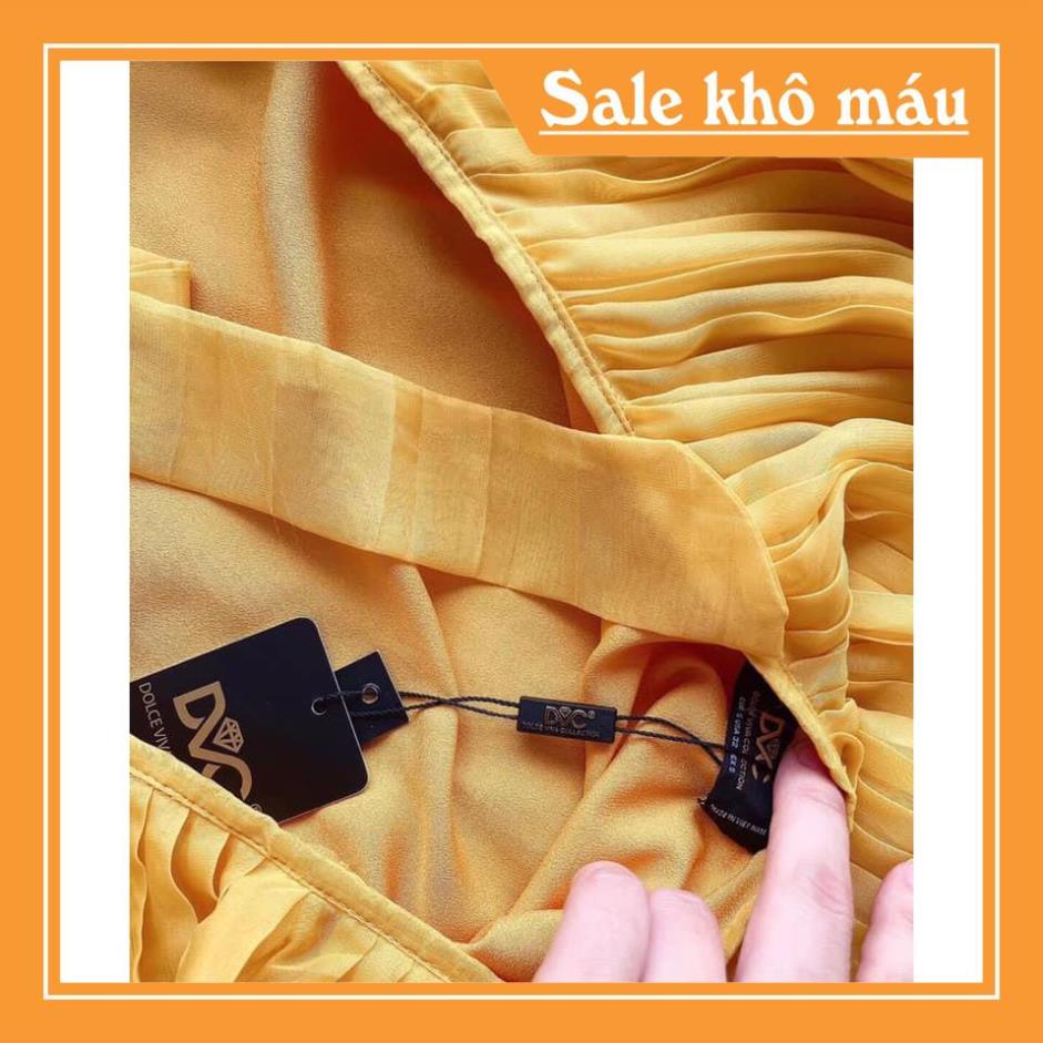 Váy yếm Maxi vàng dập li V1934  - Váy yếm Maxi vàng dập li, Xinh Xắn  ❤️NMC SHOP❤️