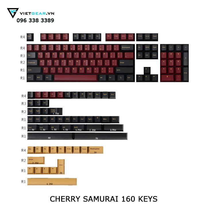 Bộ nút bàn phím Cherry Samurai nhựa Thick PBT Double shot 160 nút