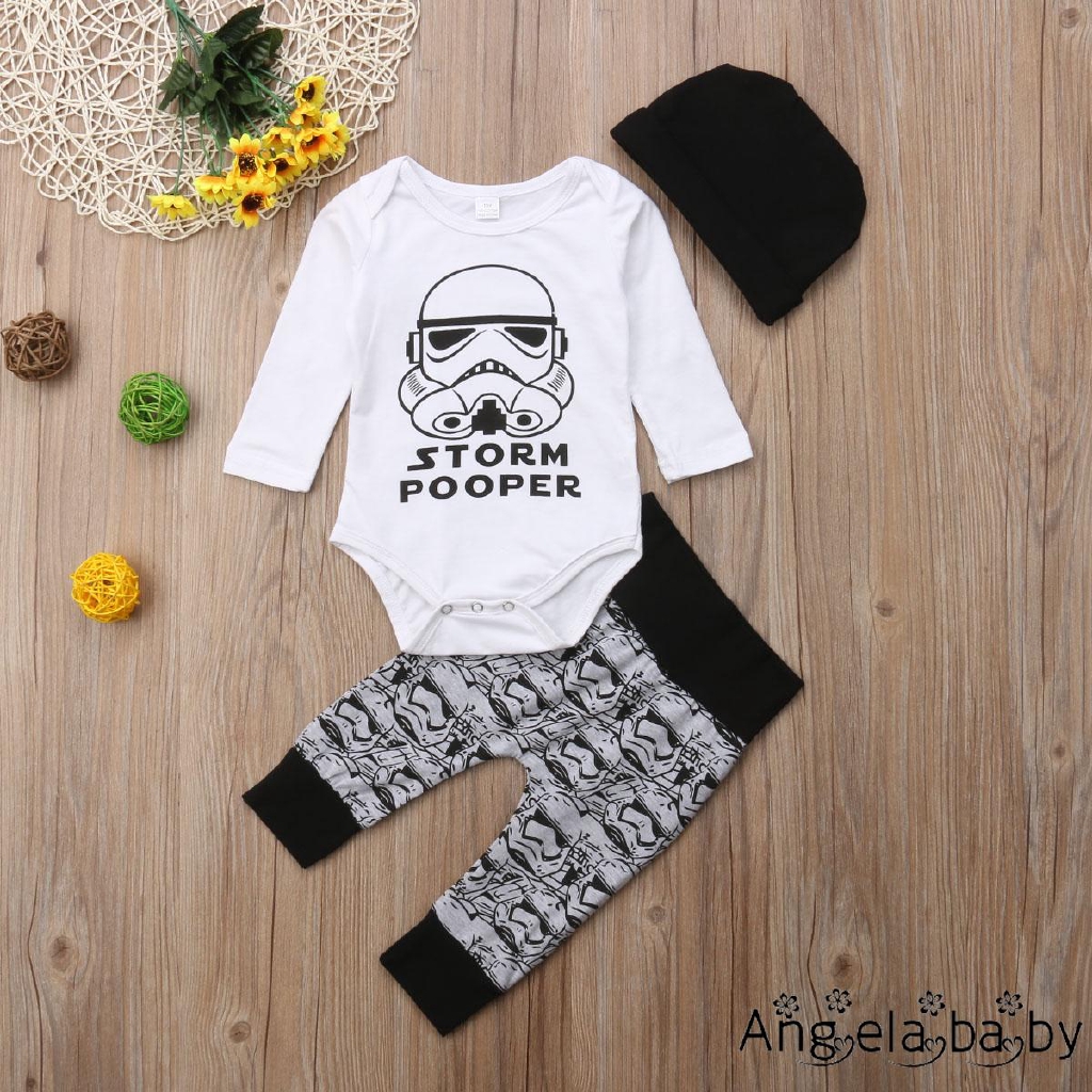 Bộ Romper Tay Dài Liền Mảnh + Quần Dài + Nón Thun Cotton Ấm Áp Cho Các Bé Nhỏ