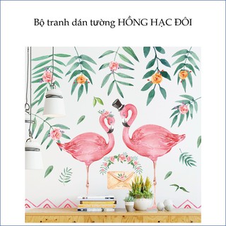 [GIÁ SỐC] BỘ Decal dán tường hồng hạc đôi nghệ thuật PVC chống thấm nước