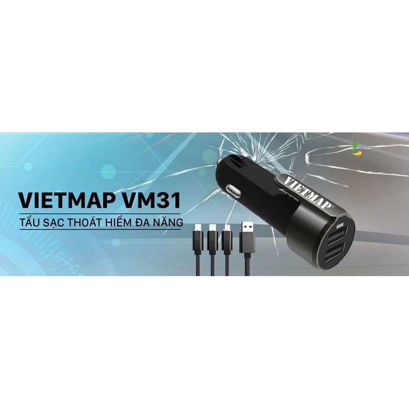 Tẩu Sạc Thoát Hiểm Trên Ô Tô VIETMAP VM31 - Hai Cổng USB 3.0A