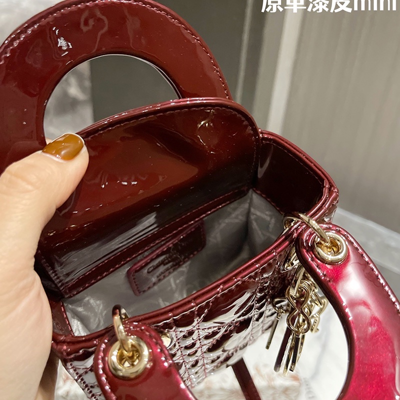 QIVM  Mini LADY DIOR Bag Patent Leather Cannage Diana Handbag2022