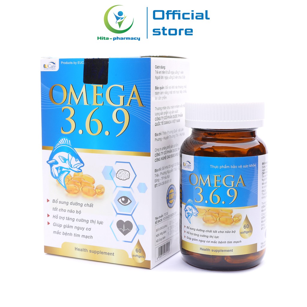 Viên dầu cá Omega 369 EUCARE bổ não, sáng mắt, khỏe tim mạch - Hộp 60 viên