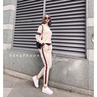 ⭐️⭐️⭐️[KÈM QUÀ TẶNG]: Set thể thao Gucci len viền kẻ có mũ hàng QCCC