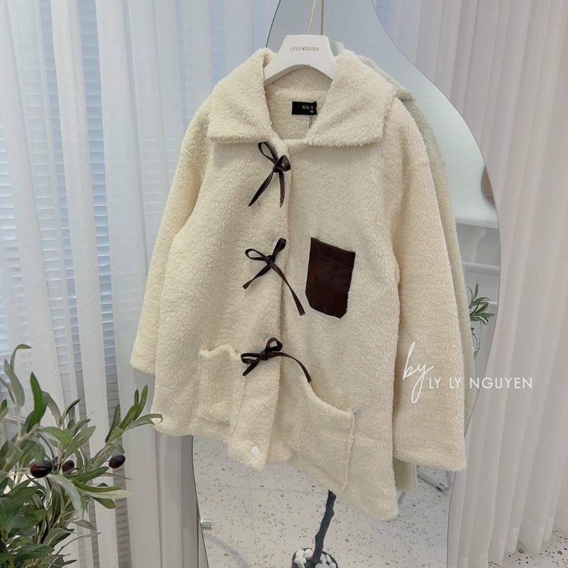 🤎🤎Áo lông phối da xinh lắm luôn , mặc siêu nhẹ siêu ấm siêu điệu  • 2 sz sm65