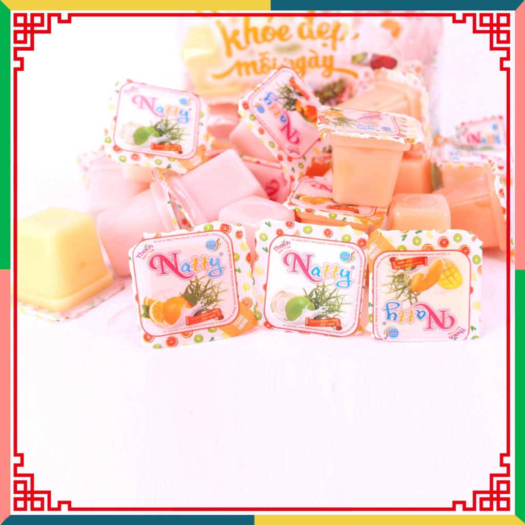 Thạch hộp sữa chua Natty túi quai xách, thạch Natty Long Hải tải trọng 972 g