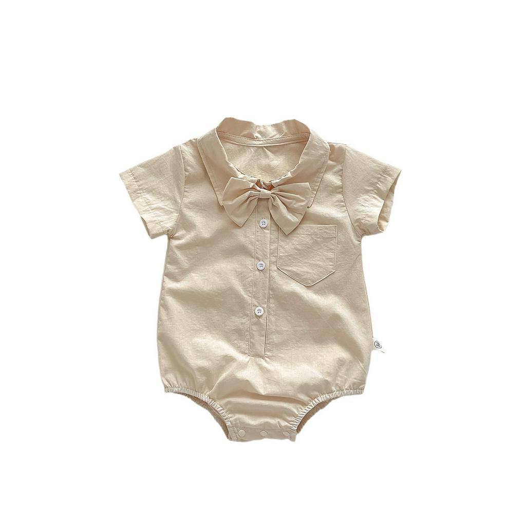 Bộ Áo Liền Quần Ngắn Tay Họa Tiết Kẻ Sọc Phong Cách Hàn Quốc Thời Trang Mùa Hè Cho Bé Trai