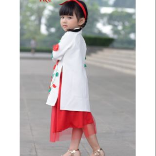 Sét áo dài đẹp điêu đà cho bé gái áo dài xinh mềm mại hoa ghêu nổii