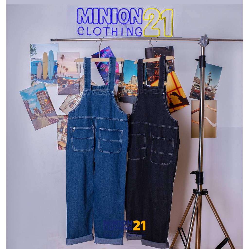 Quần yếm jeans MINION CLOTHING dáng Unisex form rộng Ulzzang Streetwear Hàn Quốc chất bò dày dặn QY3259