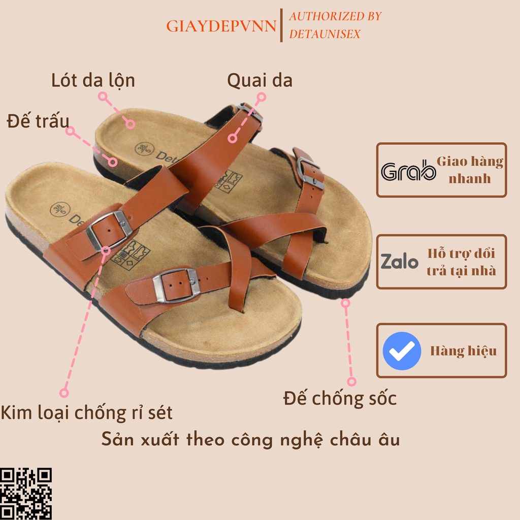 Dép đế trấu Birken Xỏ ngón Nam Nữ màu BÒ - DETA22B CHÍNH HÃNG FULLBOX