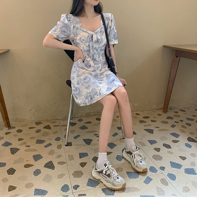 Đầm Ngắn Tay In Hoa Kiểu Retro Pháp Xinh Xắn Cho Nữ | BigBuy360 - bigbuy360.vn