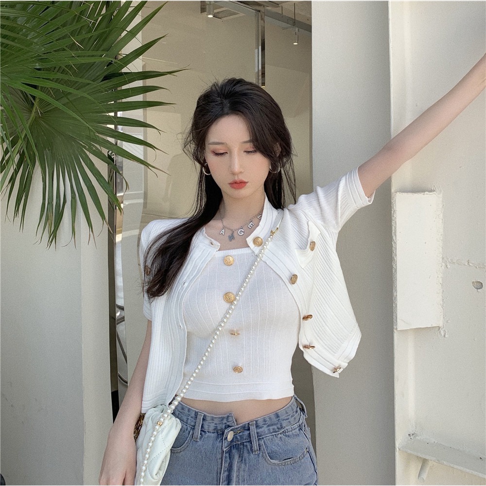 Áo cardigan ZHELIHANGFEI dệt kim mỏng tay ngắn phong cách retro mùa hè 2022